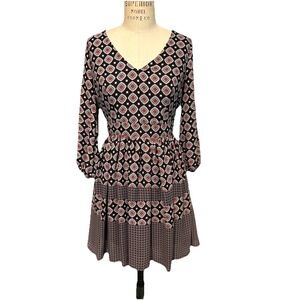 GB Open Back Boho Mini Dress Size S Black Red Geometric Retro Going Out festival